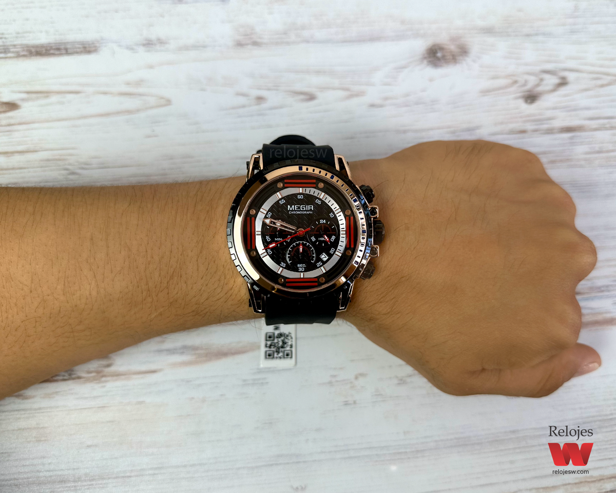 Reloj Megir Hombre Negro Oro Rosa M2143S-NEOR