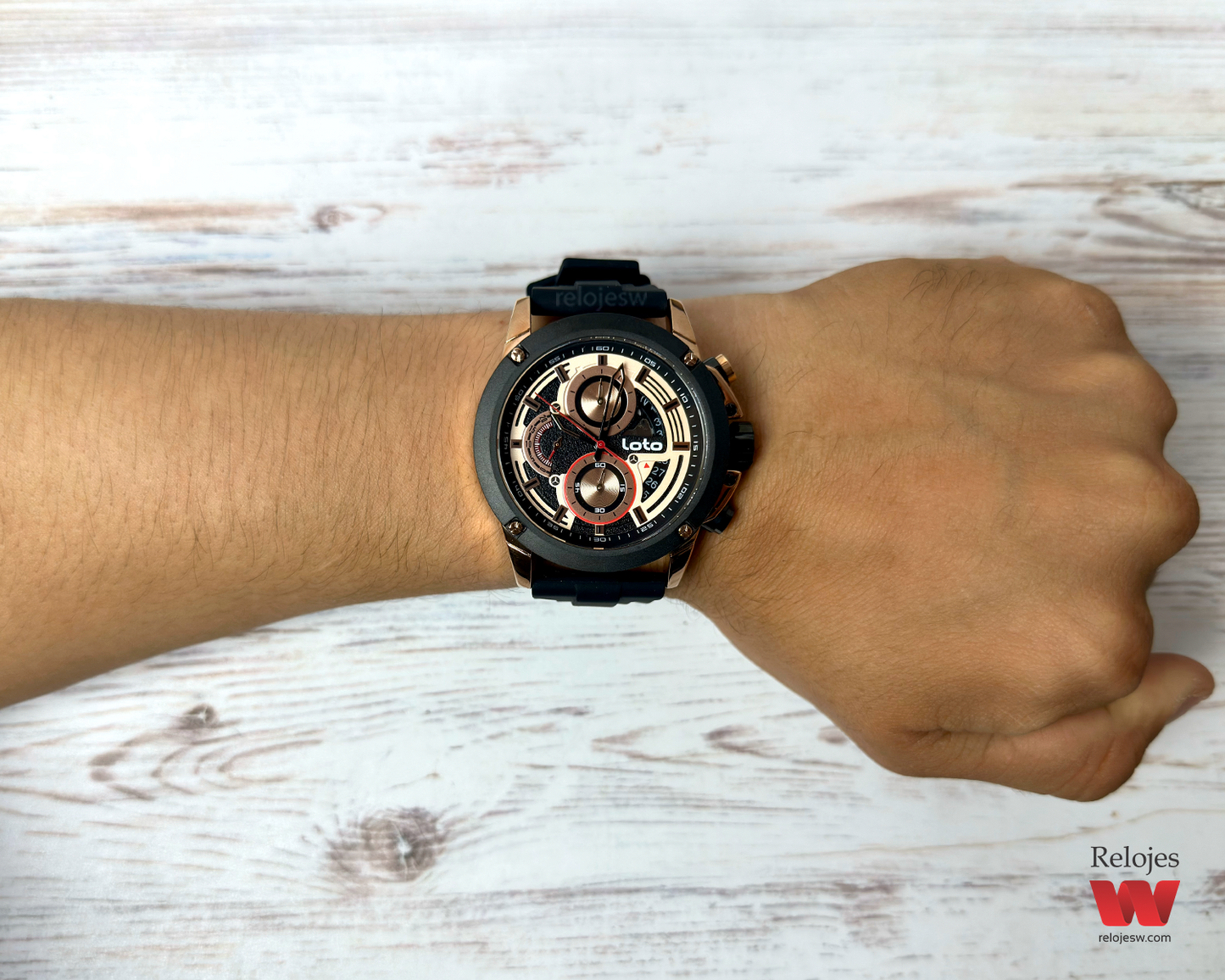 Reloj Loto Hombre Negro Oro Rosa LT-2428-NEOR