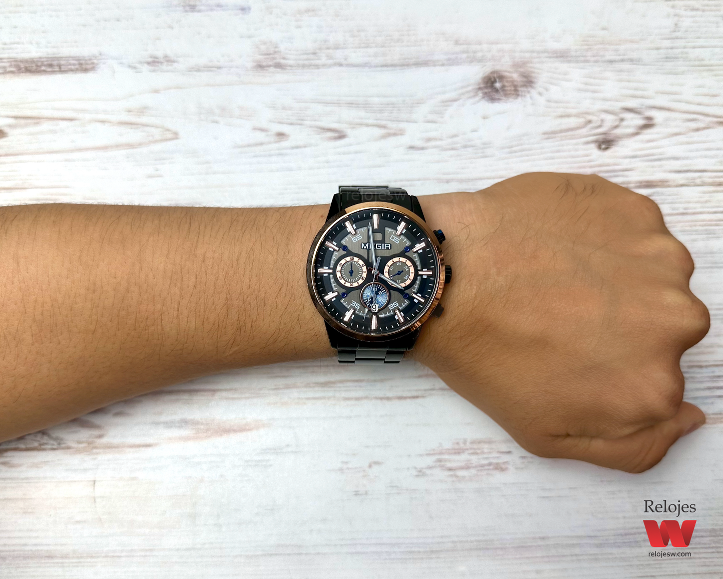 Reloj Megir Hombre Negro Oro Rosa M2220M-NE