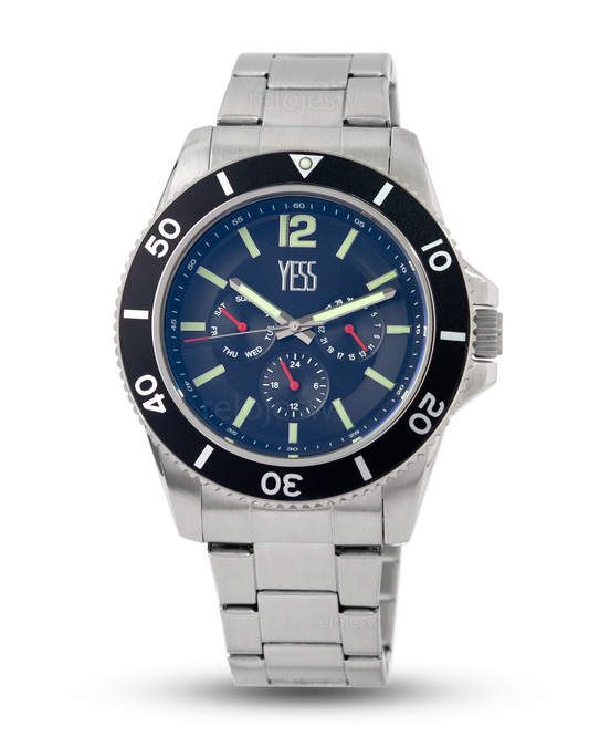 Reloj Yess Hombre Plateado Negro 8009-2