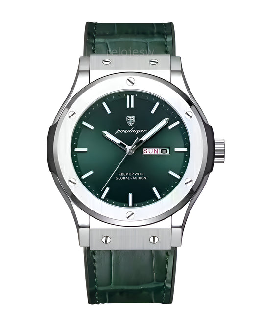 Reloj Poedagar Hombre Verde Plateado PG-952-VEPL