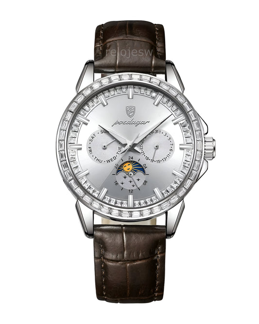 Reloj Poedagar Hombre Marrón Plateado PG-956-MAPL