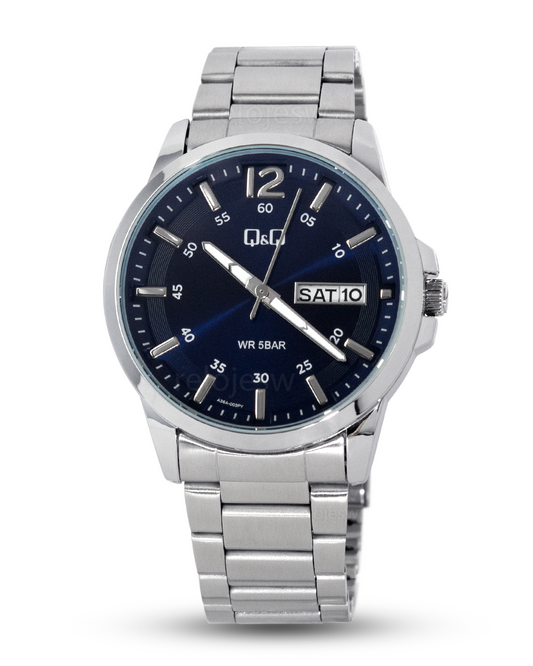 Reloj Q&Q Hombre Plateado Azul A36A003Y
