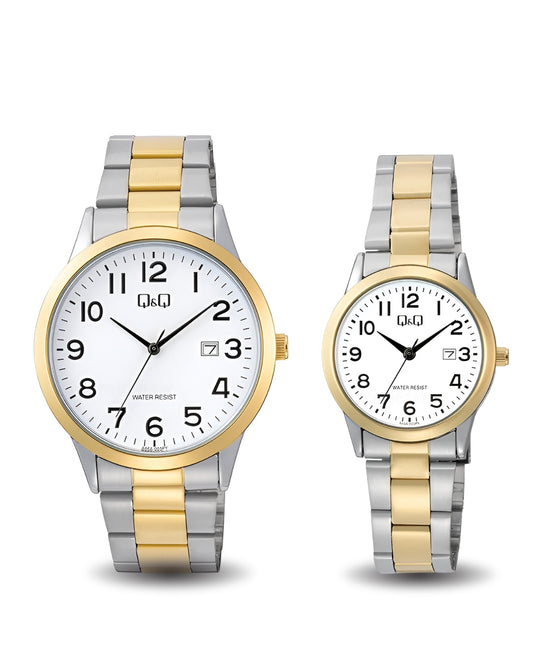 Relojes  Q&Q Pareja Plateado Dorado A44A003Y-A45A003Y