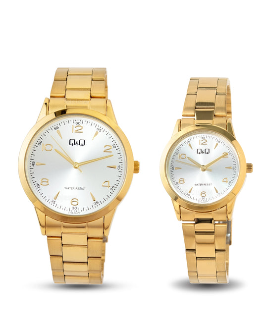 Reloj Q&Q Pareja Plateado Dorado C10A044Y-C11A028Y