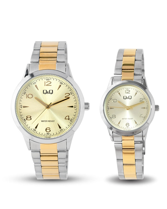 Reloj Q&Q Pareja Plateado Dorado C10A045Y-C11A029Y
