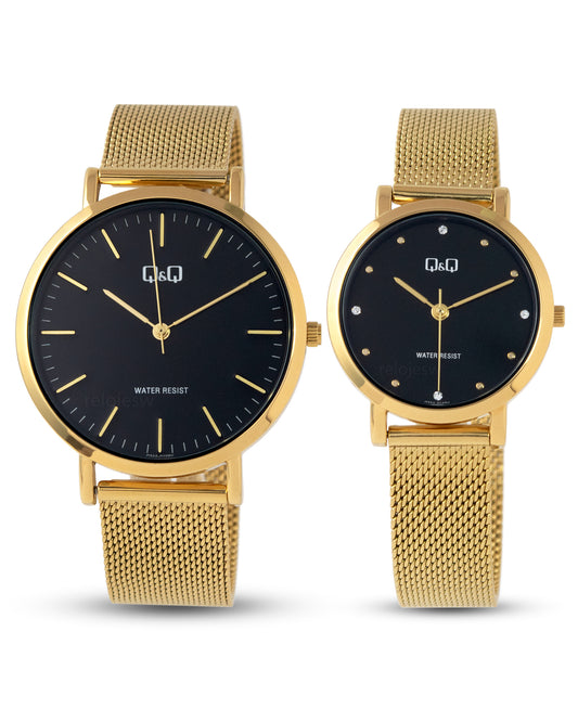Reloj Q&Q Pareja Dorado Malla C34A012Y-C35A014Y