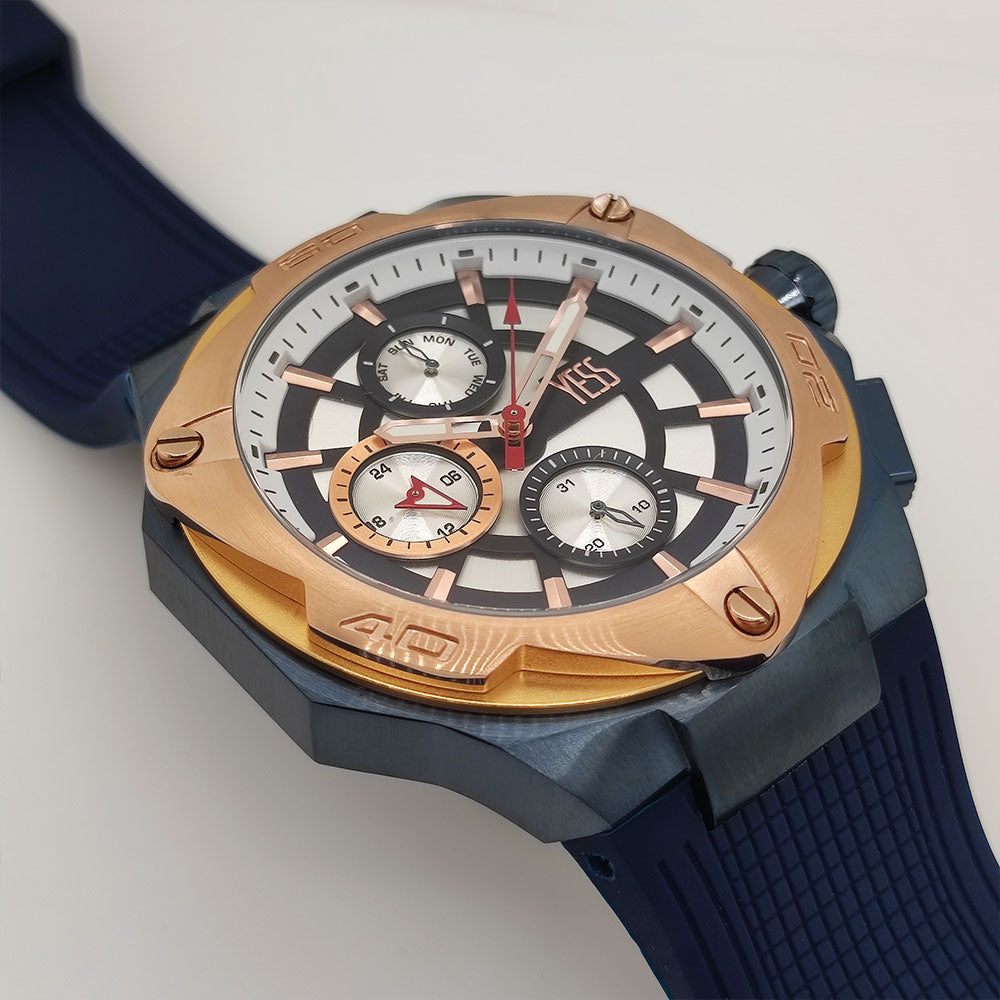 Reloj Yess Hombre Azul Oro Rosa Y23043-3