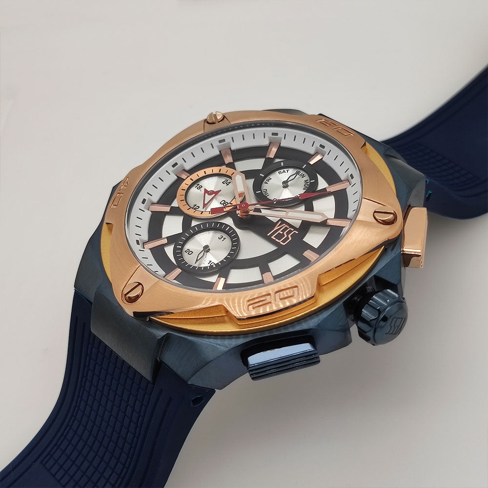 Reloj Yess Hombre Azul Oro Rosa Y23043-3