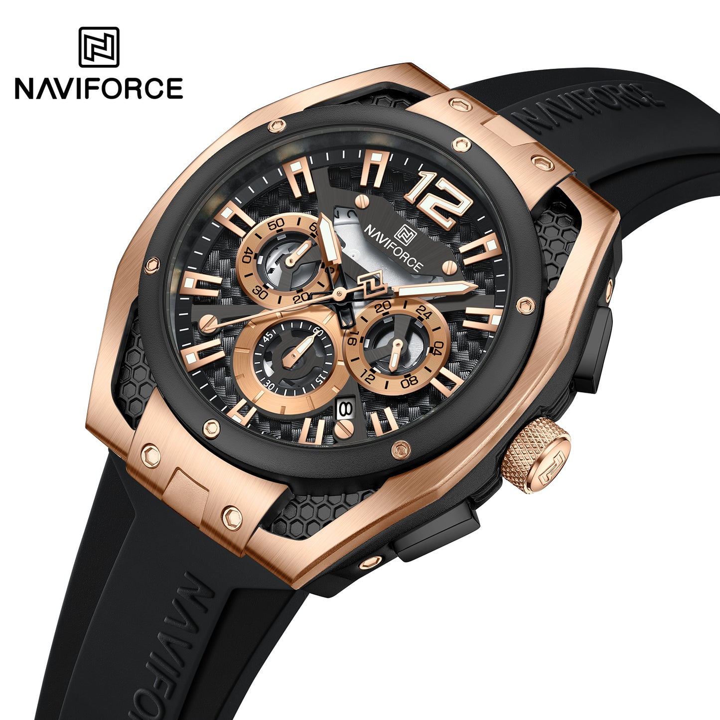 Reloj Naviforce Hombre Negro Oro Rosa NF8063-NEOR
