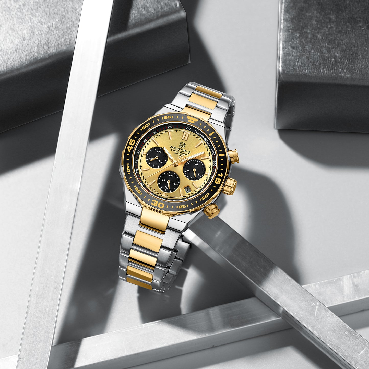 Reloj Naviforce Hombre Plateado Dorado NF8049-BIDO