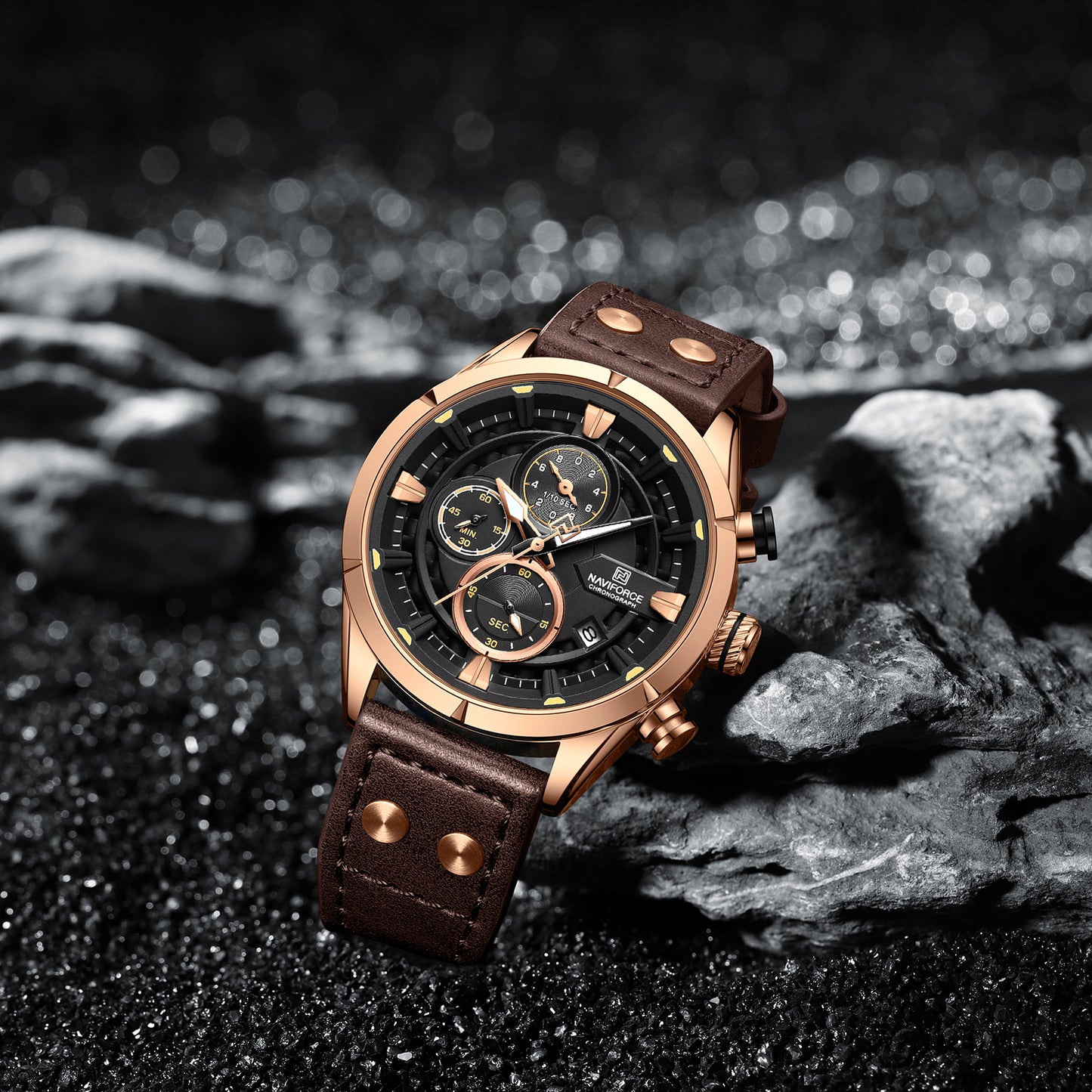 Reloj Naviforce Hombre Marrón Oro Rosa NF8045-MAOR