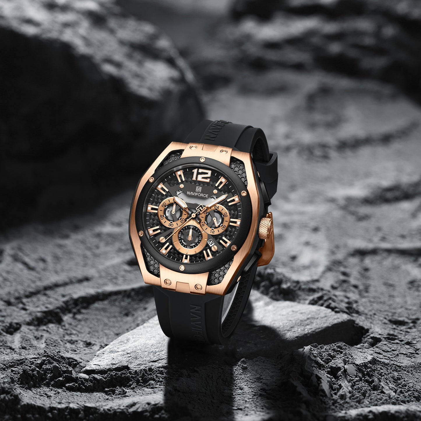 Reloj Naviforce Hombre Negro Oro Rosa NF8063-NEOR
