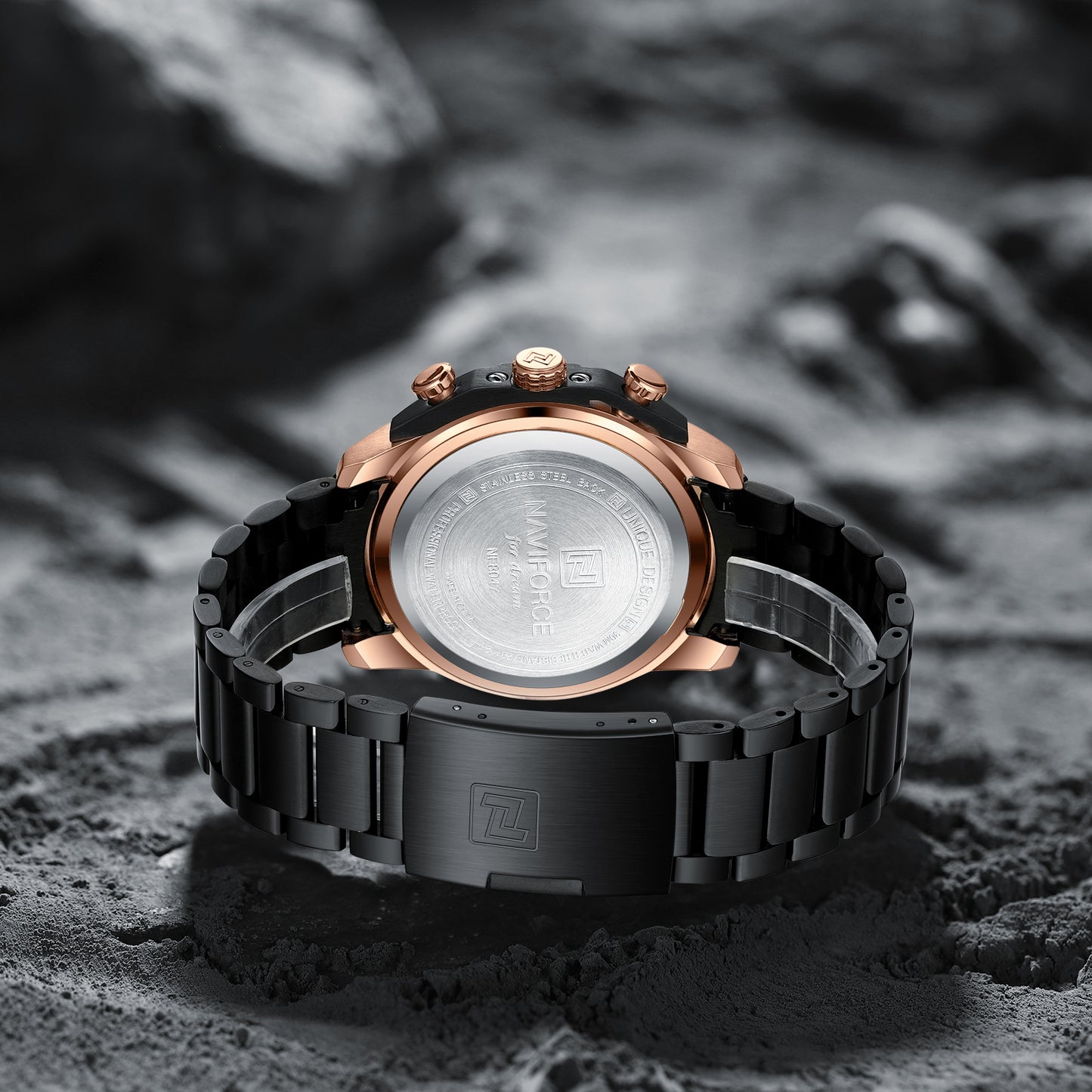 Reloj Naviforce Hombre Negro Oro Rosa NF8047-NEOR