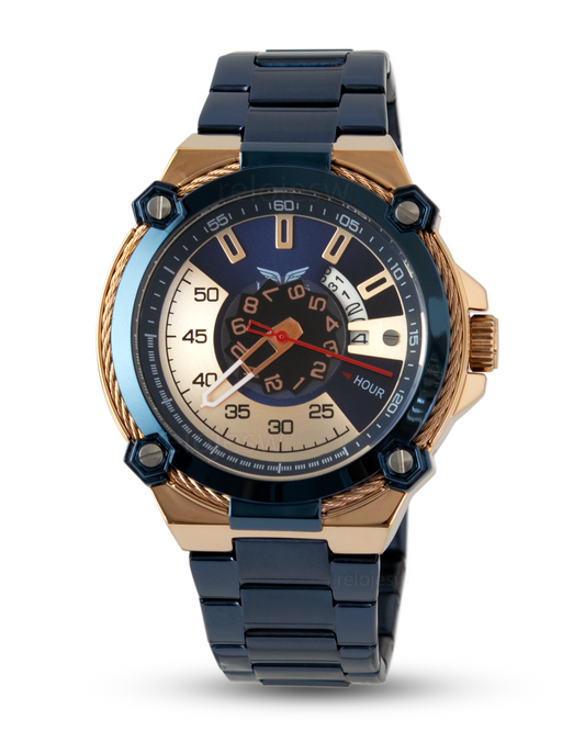 Reloj Kairos Hombre Azul Oro Rosa KP8345-3