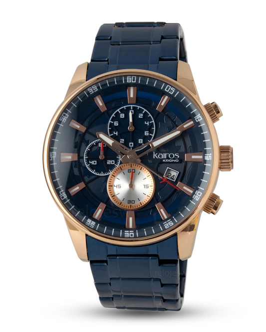 Reloj Kairos Hombre Azul Oro Rosa KR8362-3