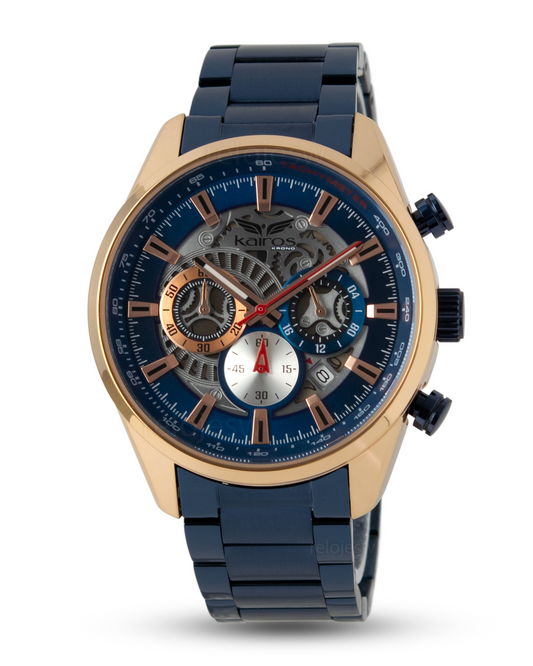 Reloj Kairos Hombre Azul Oro Rosa KR8391-3