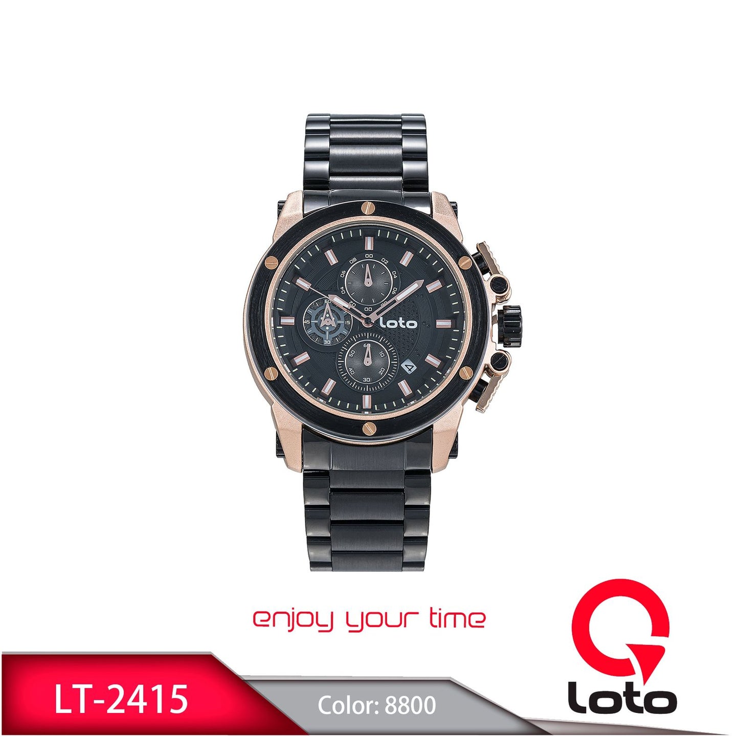 Reloj Loto Hombre Negro Oro Rosa LT-2415-NEOR