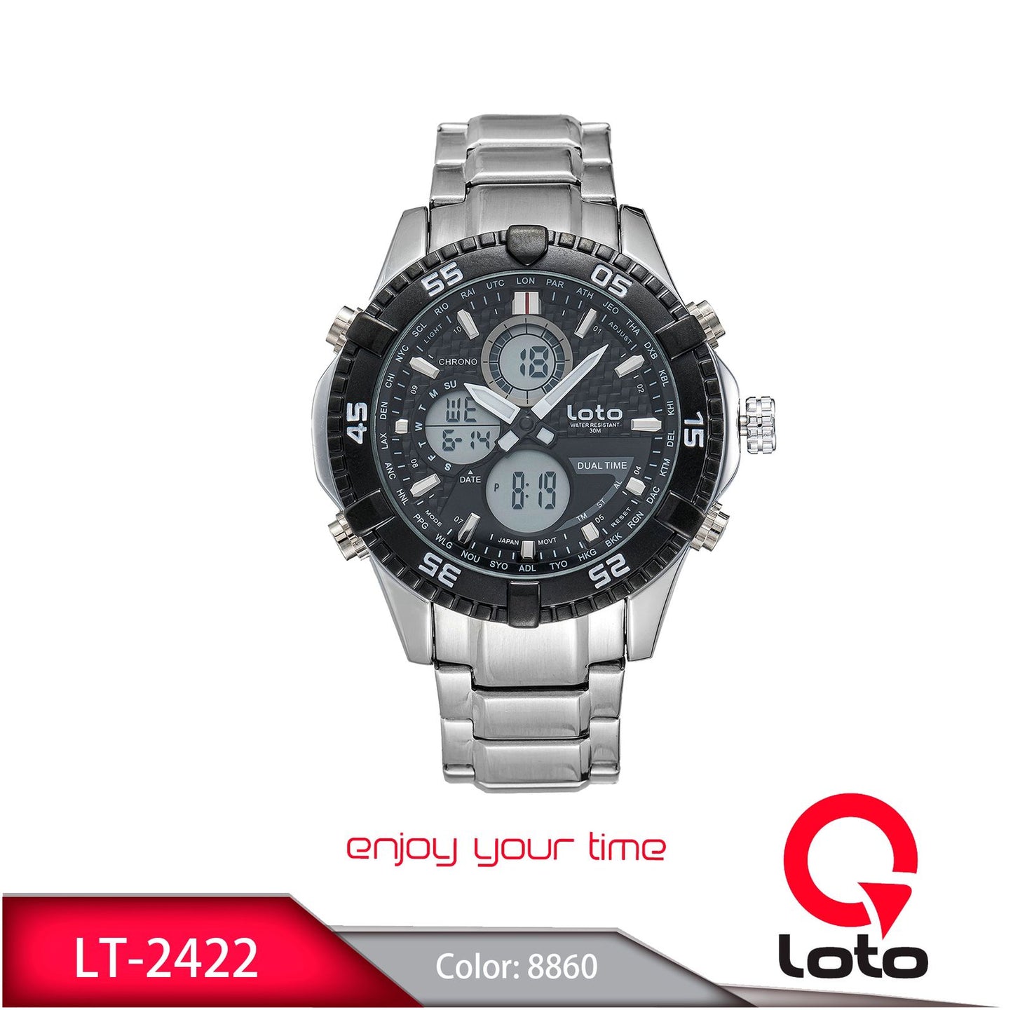 Reloj Loto Hombre Plateado Negro LT-2422-PLNE