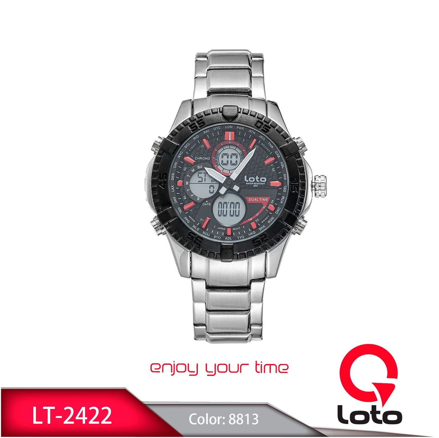 Reloj Loto Hombre Plateado Negro LT-2422-PLRO
