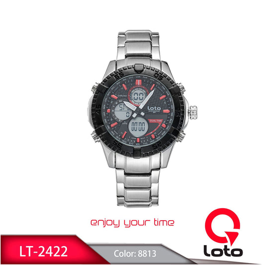 Reloj Loto Hombre Plateado Negro LT-2422-PLRO