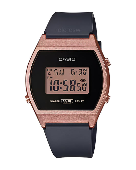 Reloj Casio Retro Mujer Negro Oro Rosa LW-204-1A
