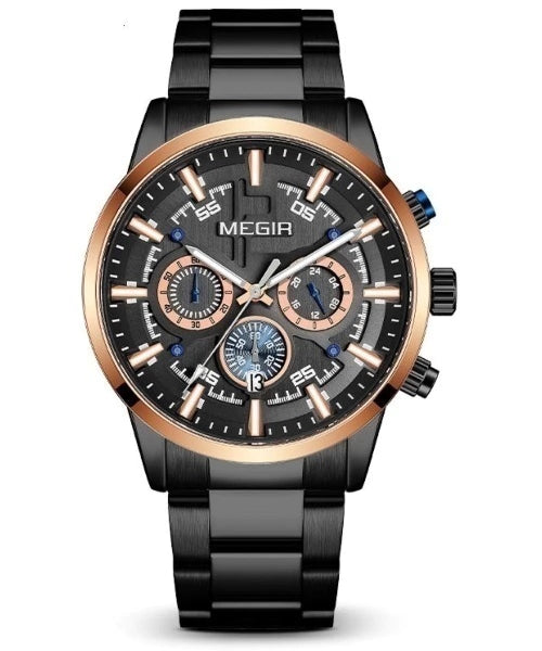 Reloj Megir Hombre Negro Oro Rosa M2220M-NE