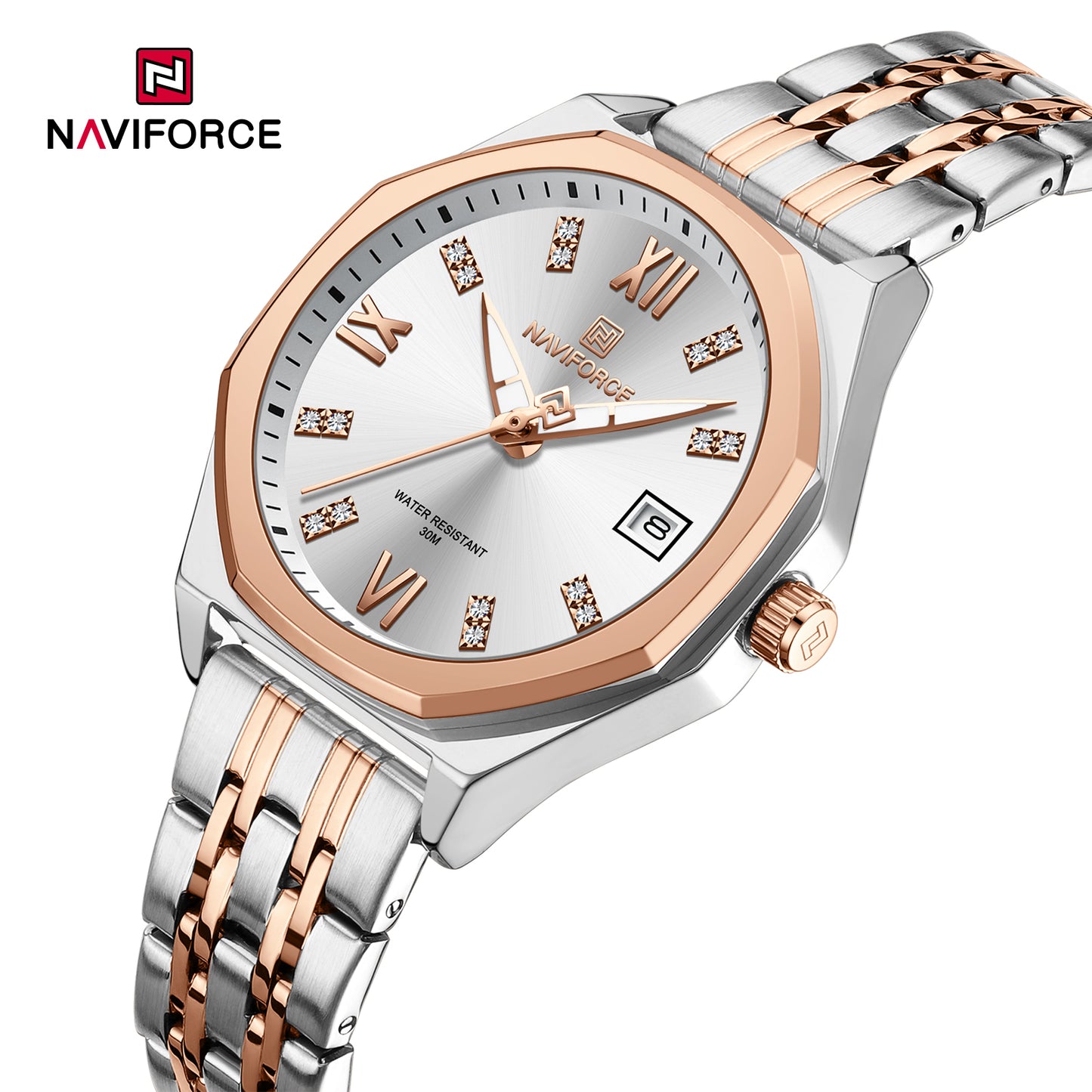 Reloj Naviforce Mujer Plateado y Oro Rosa NF5052-PLOR