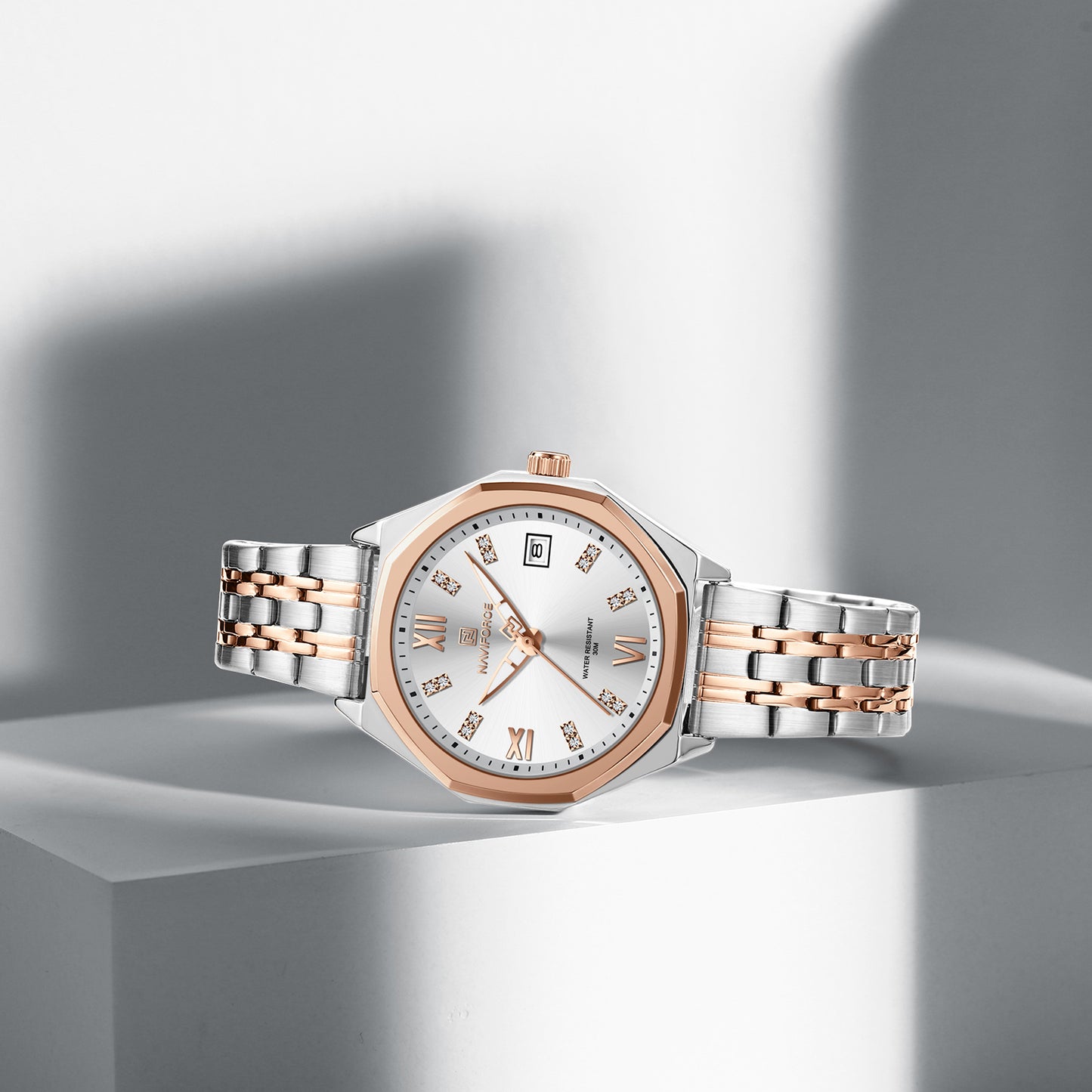 Reloj Naviforce Mujer Plateado y Oro Rosa NF5052-PLOR