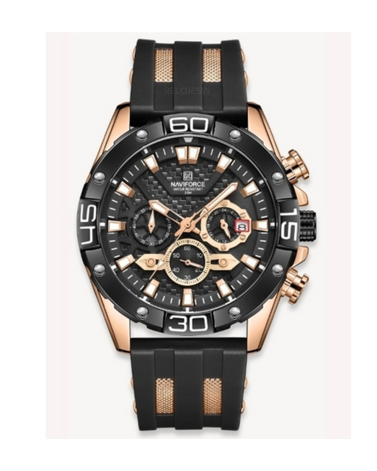 Reloj Naviforce Hombre Negro Oro Rosa NF8019T-1