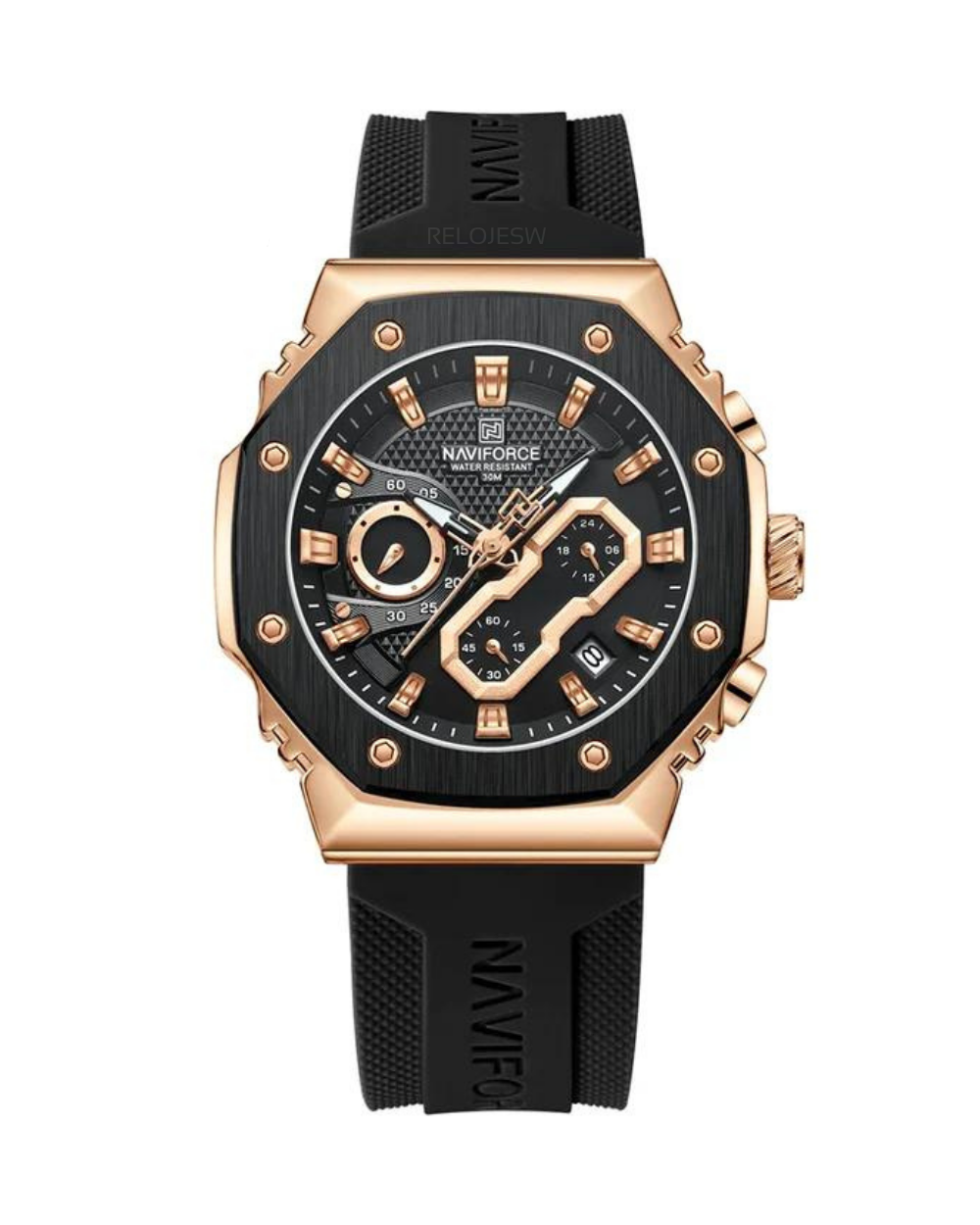 Reloj Naviforce Hombre Negro Oro Rosa NF8035H-1