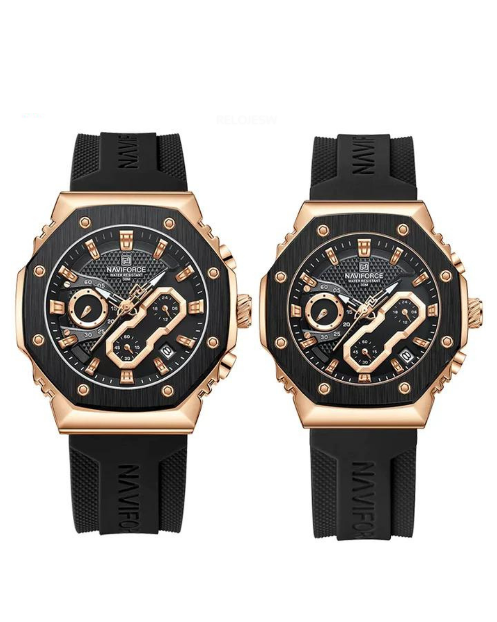 Reloj Naviforce Pareja Negro Oro Rosa NF8035H-1-NF8035M-1
