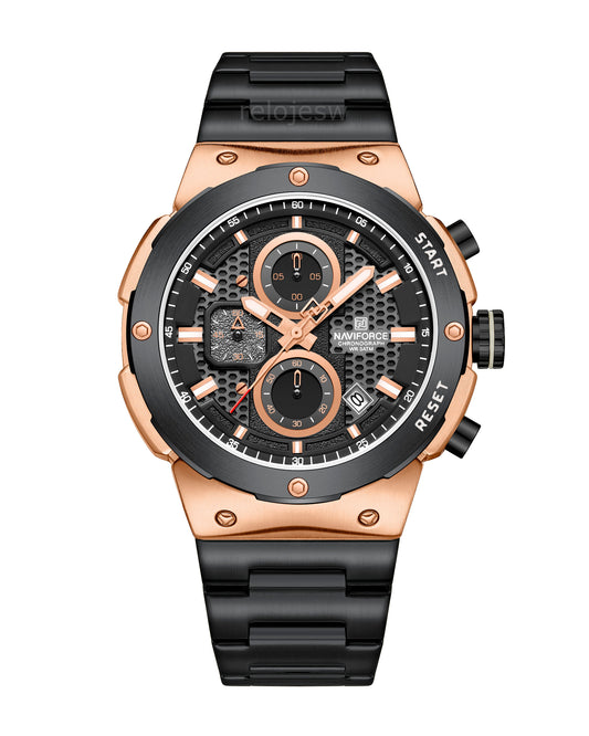 Reloj Naviforce Hombre Negro Oro Rosa NF8072-NEOR
