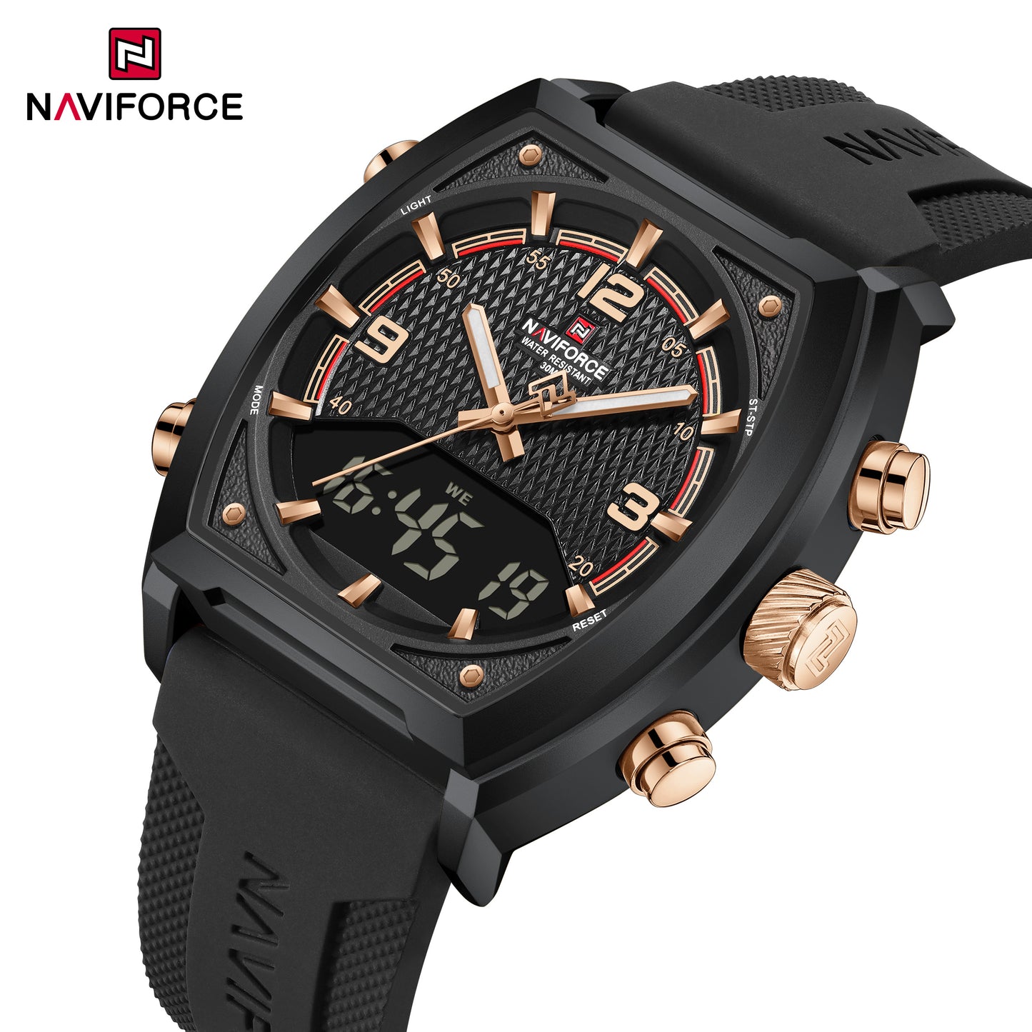 Reloj Naviforce Hombre Negro Oro Rosa NF9242-NEOR