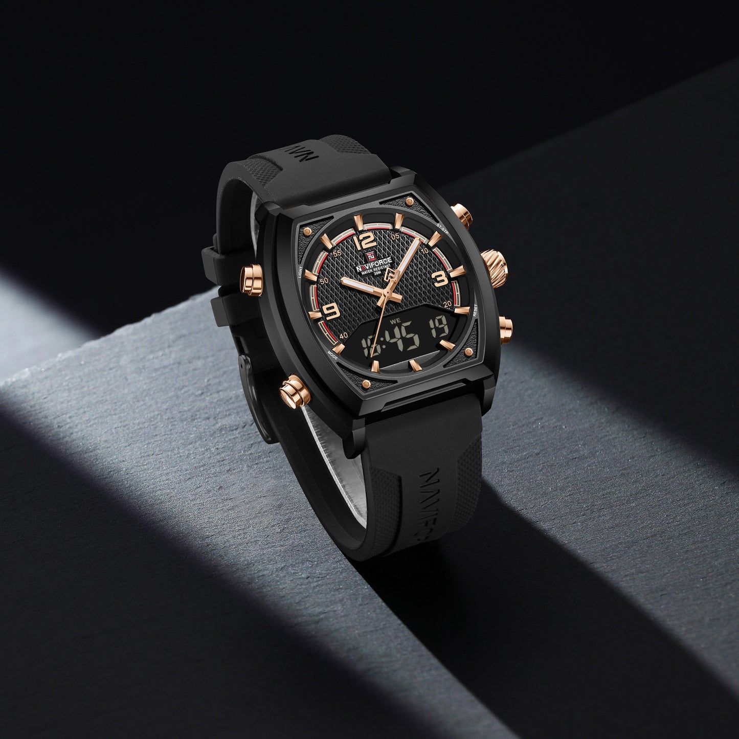 Reloj Naviforce Hombre Negro Oro Rosa NF9242-NEOR
