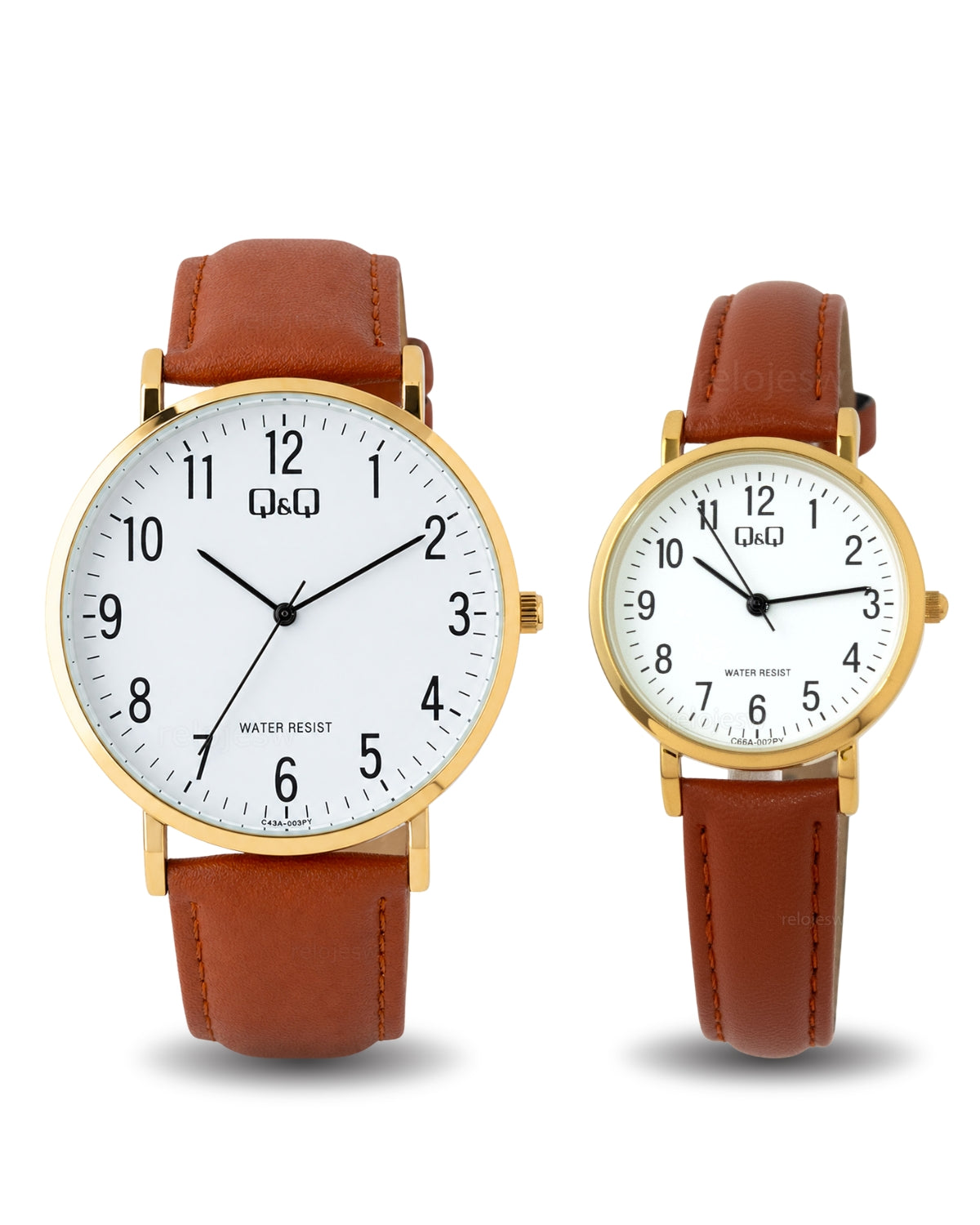 Reloj Q&Q Pareja Plateado Marrón C43A003Y-C66A002Y