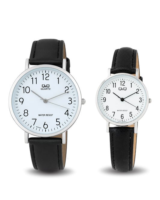 Reloj Q&Q Pareja Negro Plateado Q978J304Y-C66A003Y