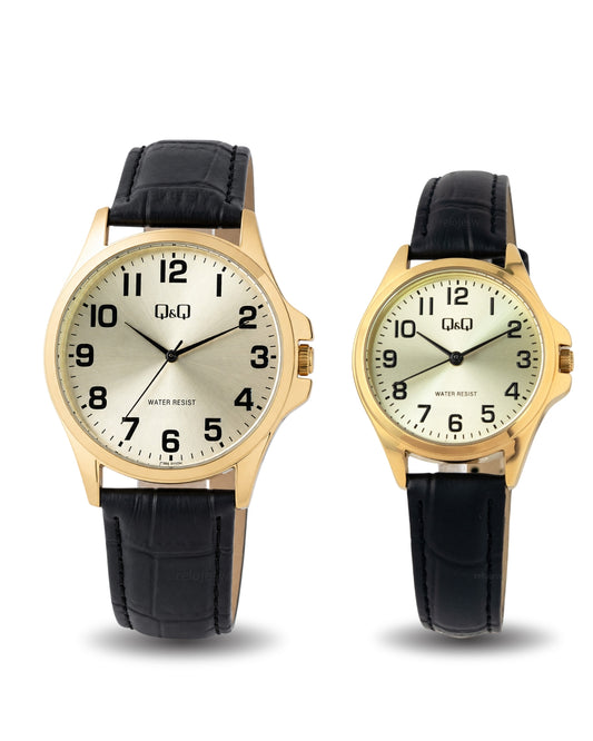 Reloj Q&Q Pareja Negro Dorado C36A011Y-C37A011Y