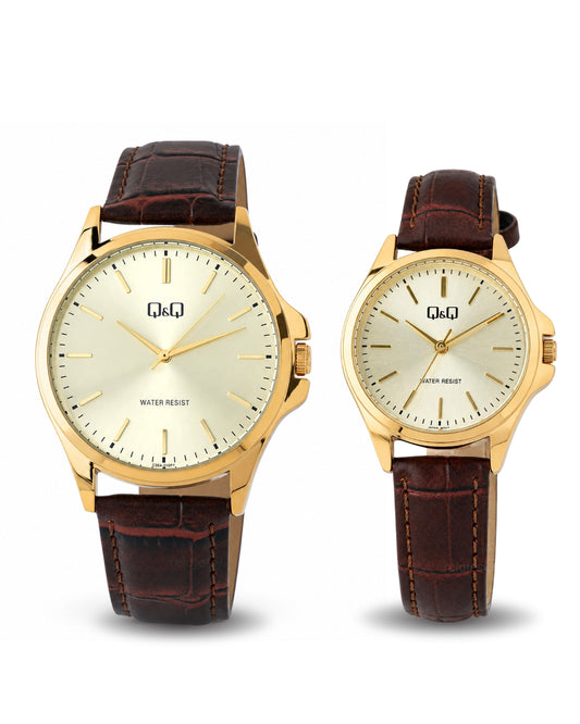 Reloj Q&Q Pareja Marrón Dorado C36A010Y-C37A009Y