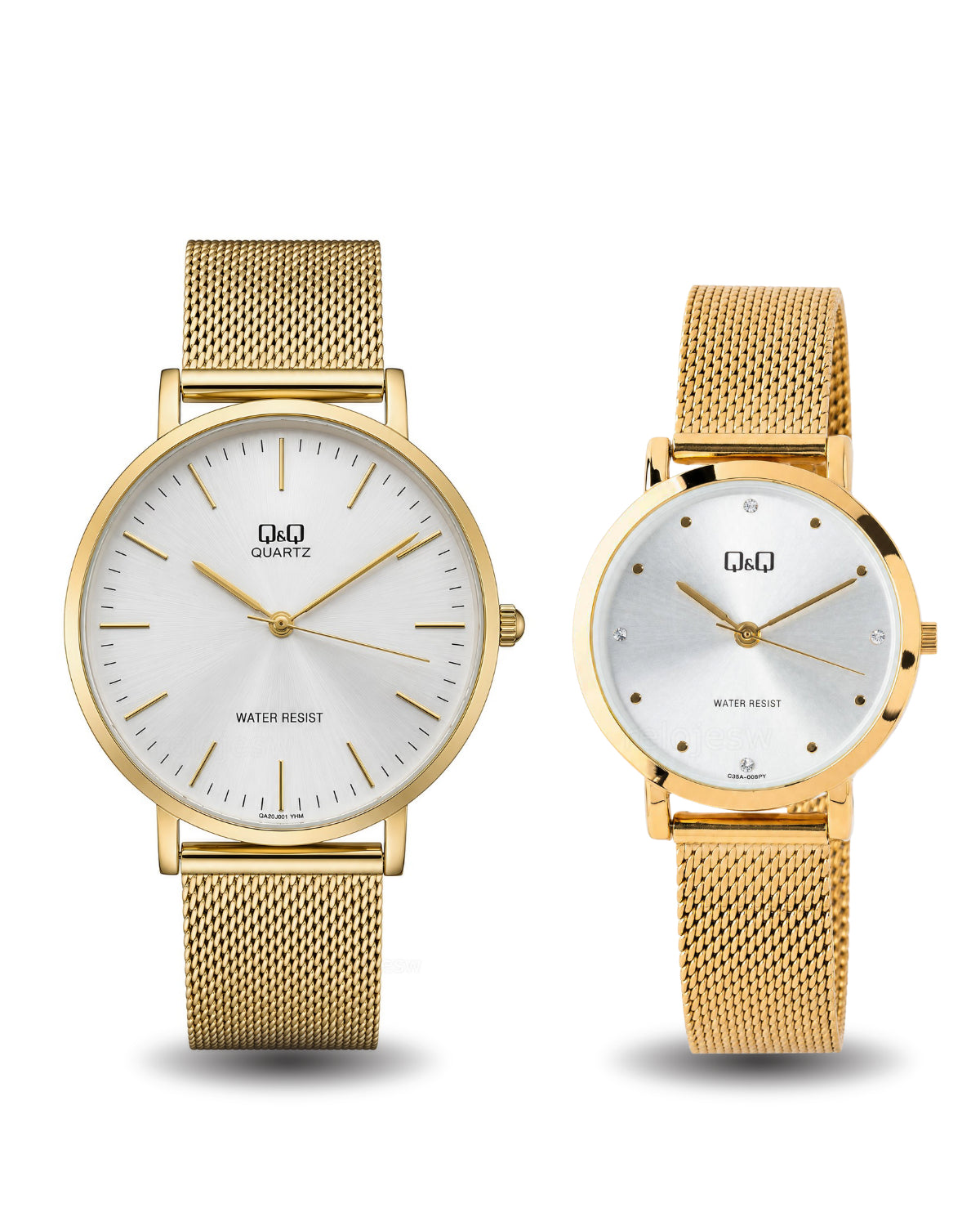 Reloj Q&Q Pareja Dorado Malla C34A005Y-C35A006Y