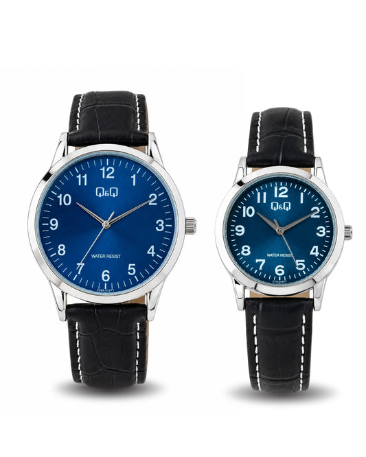 Reloj Q&Q Pareja Negro Plateado C08A012Y-C11A016Y