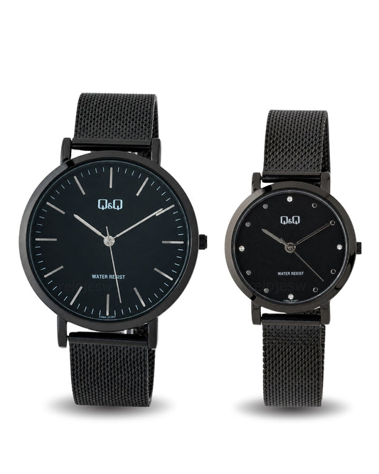 Reloj Q&Q Pareja Negro Malla C34A011Y-C35A013Y