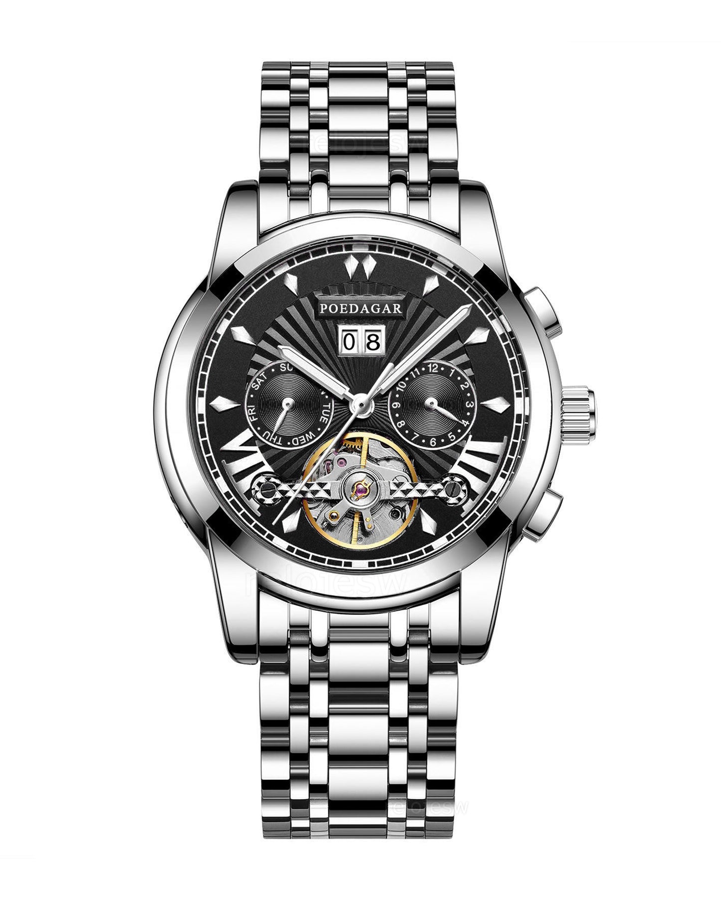 Reloj Poedagar Hombre Original Plateado PG-1401-PLNE