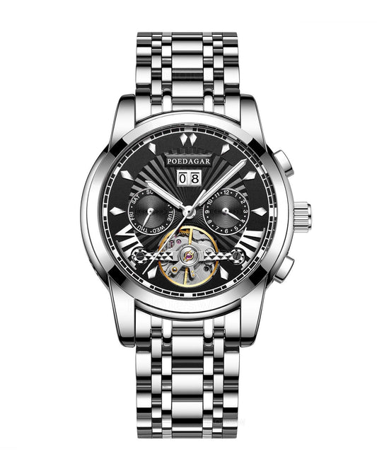 Reloj Poedagar Hombre Original Plateado PG-1401-PLNE