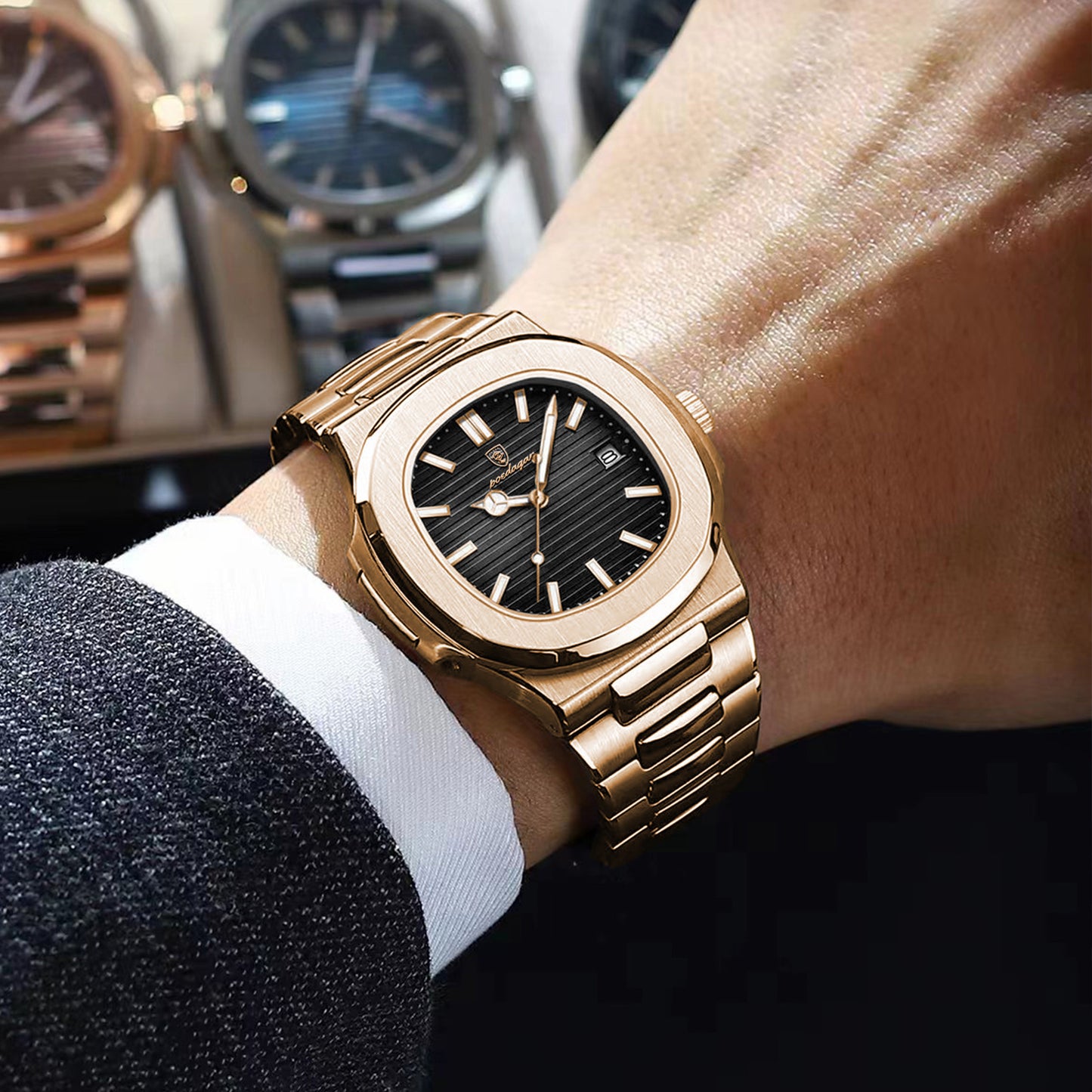 Reloj Poedagar Hombre Oro Rosa PG-613-ORNE