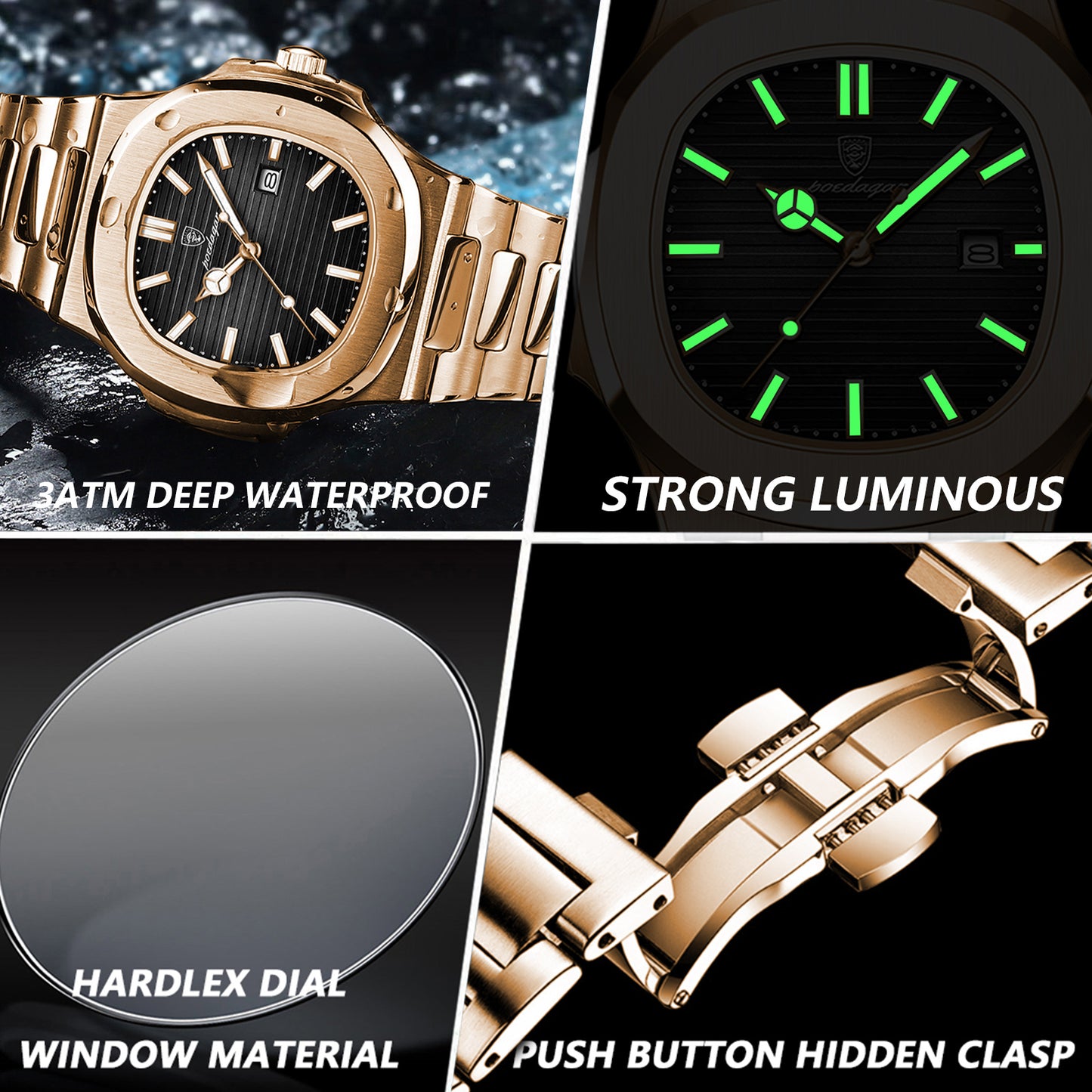 Reloj Poedagar Hombre Oro Rosa PG-613-ORNE