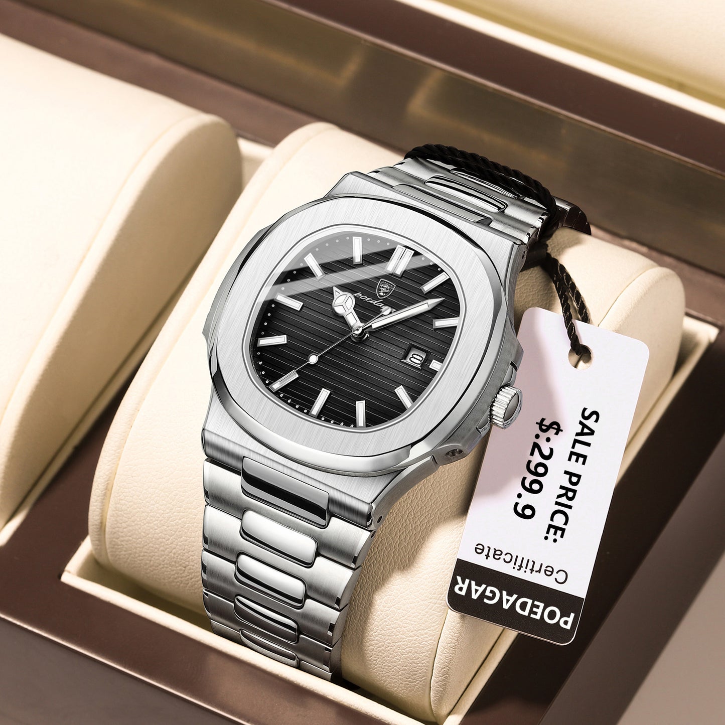 Reloj Poedagar Hombre Original Plateado PG-613-PLNE