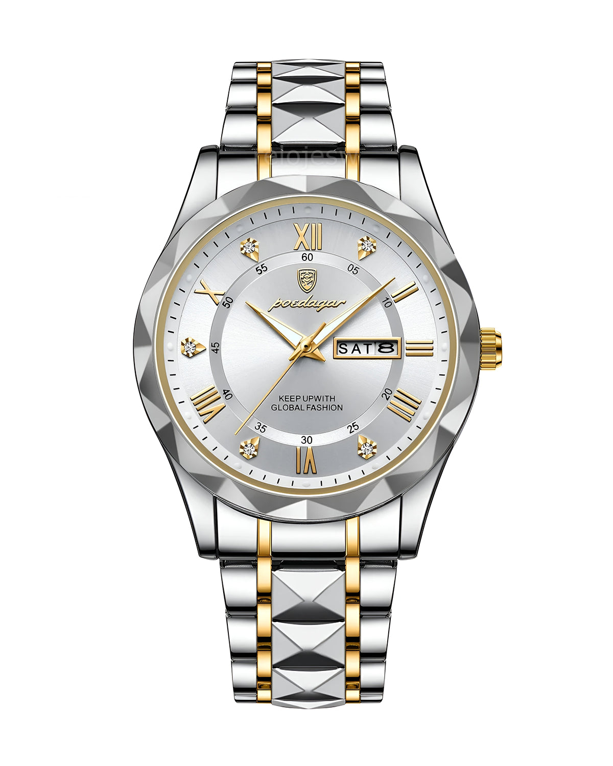 Reloj Poedagar Hombre Plateado Dorado PG-615-BIPL
