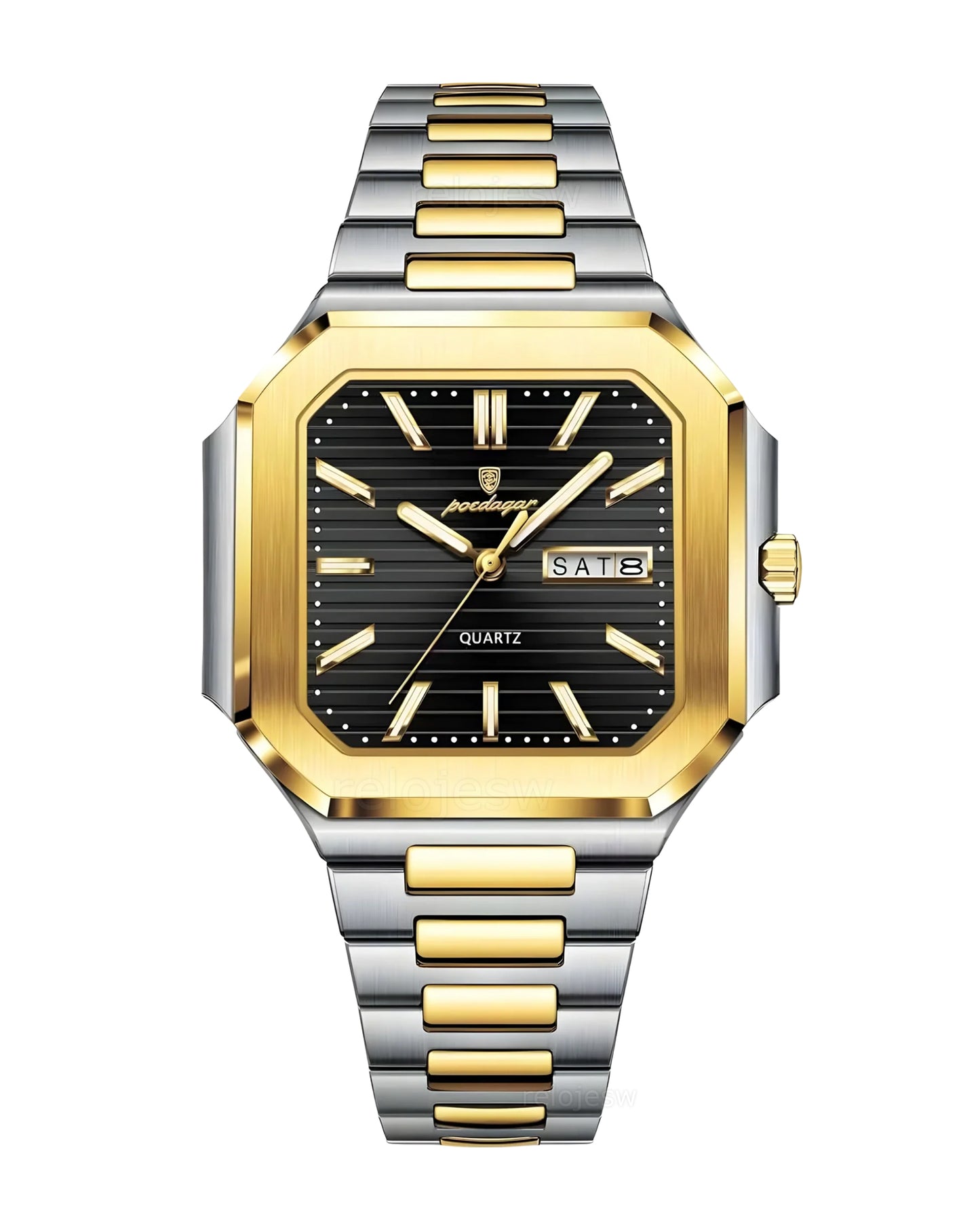 Reloj Poedagar Hombre Original Plateado y Dorado PG-672-BINE