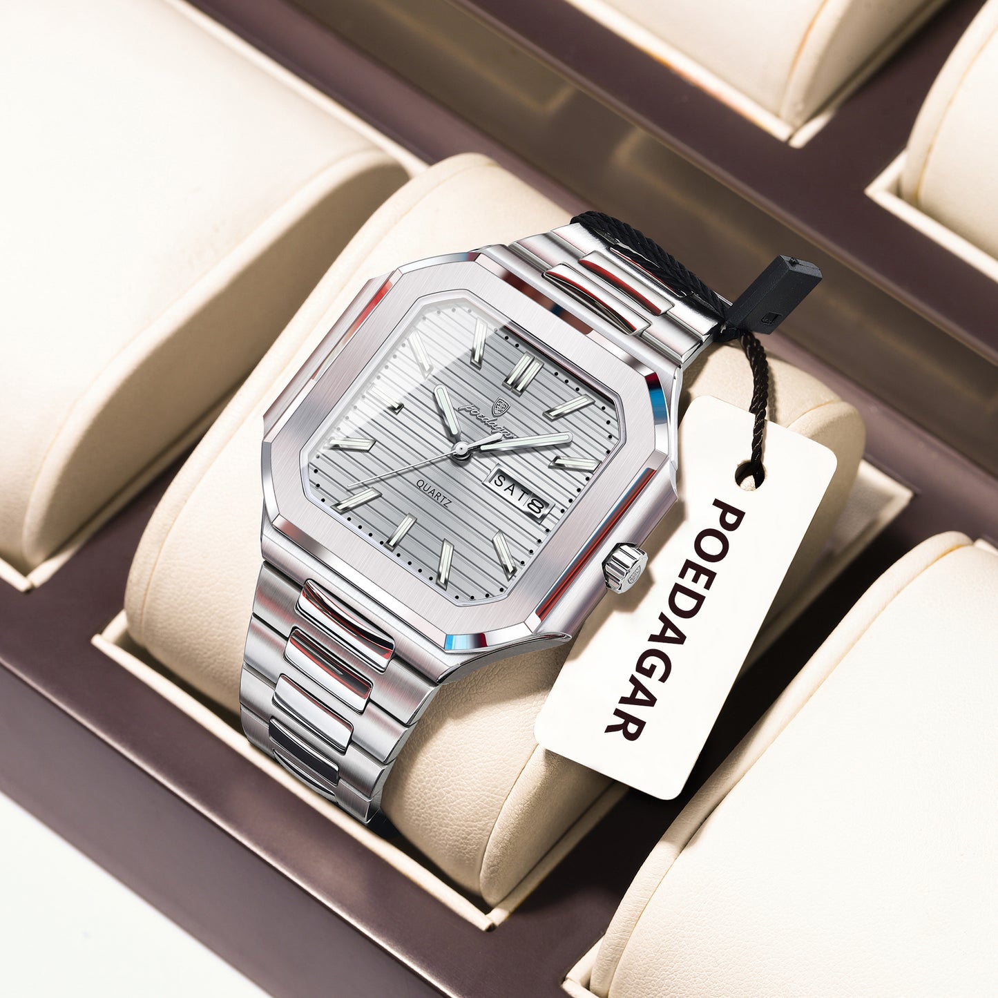 Reloj Poedagar Hombre Plateado PG-672-PLPL